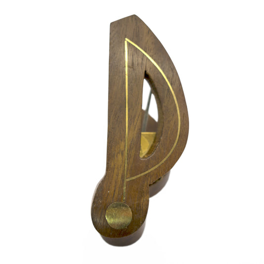 Single quaver-shaped music sheet clip hand-carved in Indian rosewood with brass inlay and a sprung brass-fixed hinge