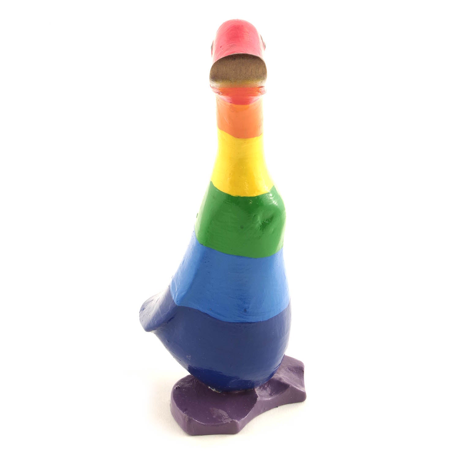 Rainbow bamboo root duckling from behind on white background, showing violet base and stripe detail