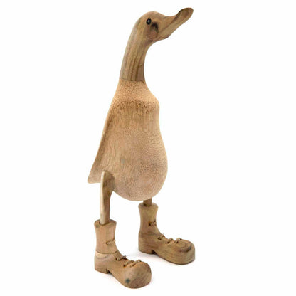 Large natural bamboo root duck with lace-up boots, three-quarter view on white background showing root texture