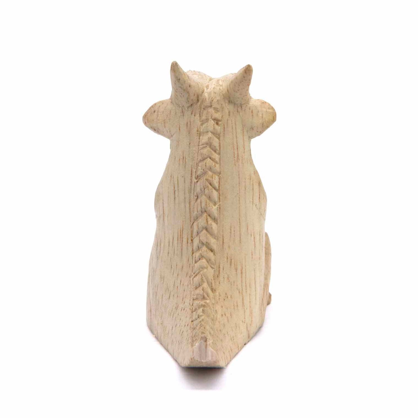 Albizia wood dragon carving, rear view showing carved herringbone spine detail