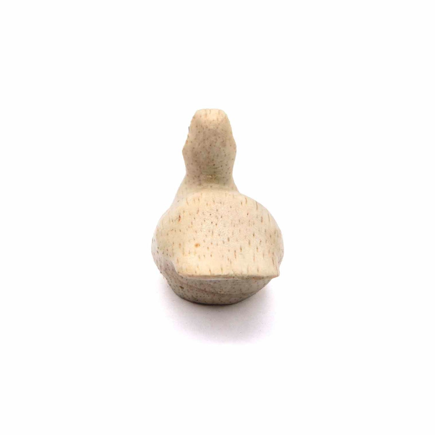 Rear view of small hand-carved Albizia duck showing tail and back grain pattern