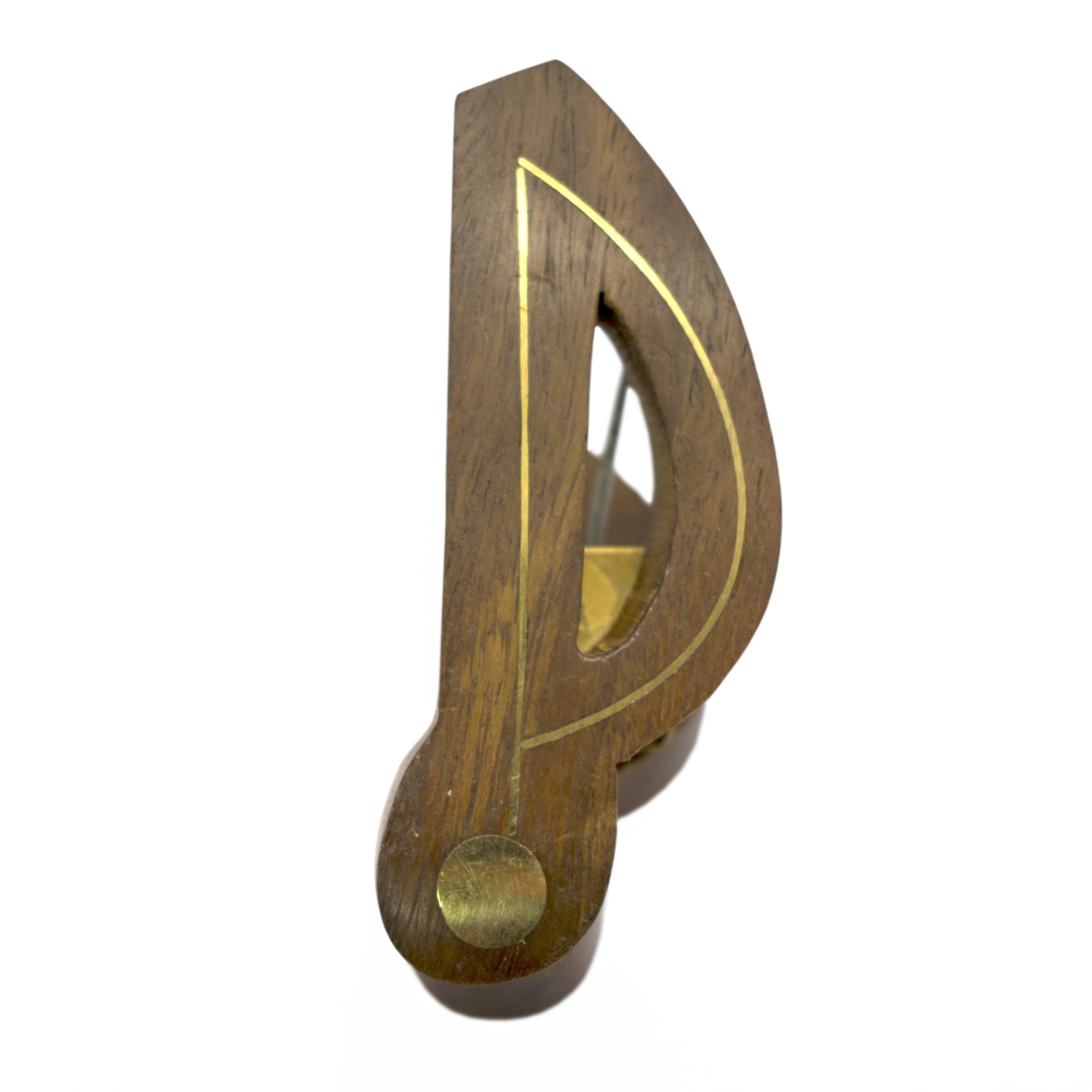 Single quaver-shaped music sheet clip hand-carved in Indian rosewood with brass inlay and a sprung brass-fixed hinge