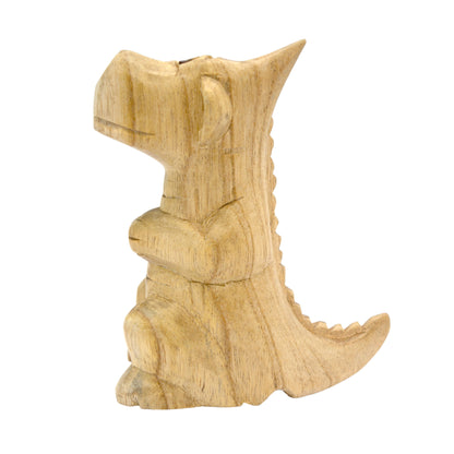 Hand-carved wooden smoking dragon incense burner, a seated dragon with scaled back, clawed feet and curled tail, smoke channels carved through the nostrils